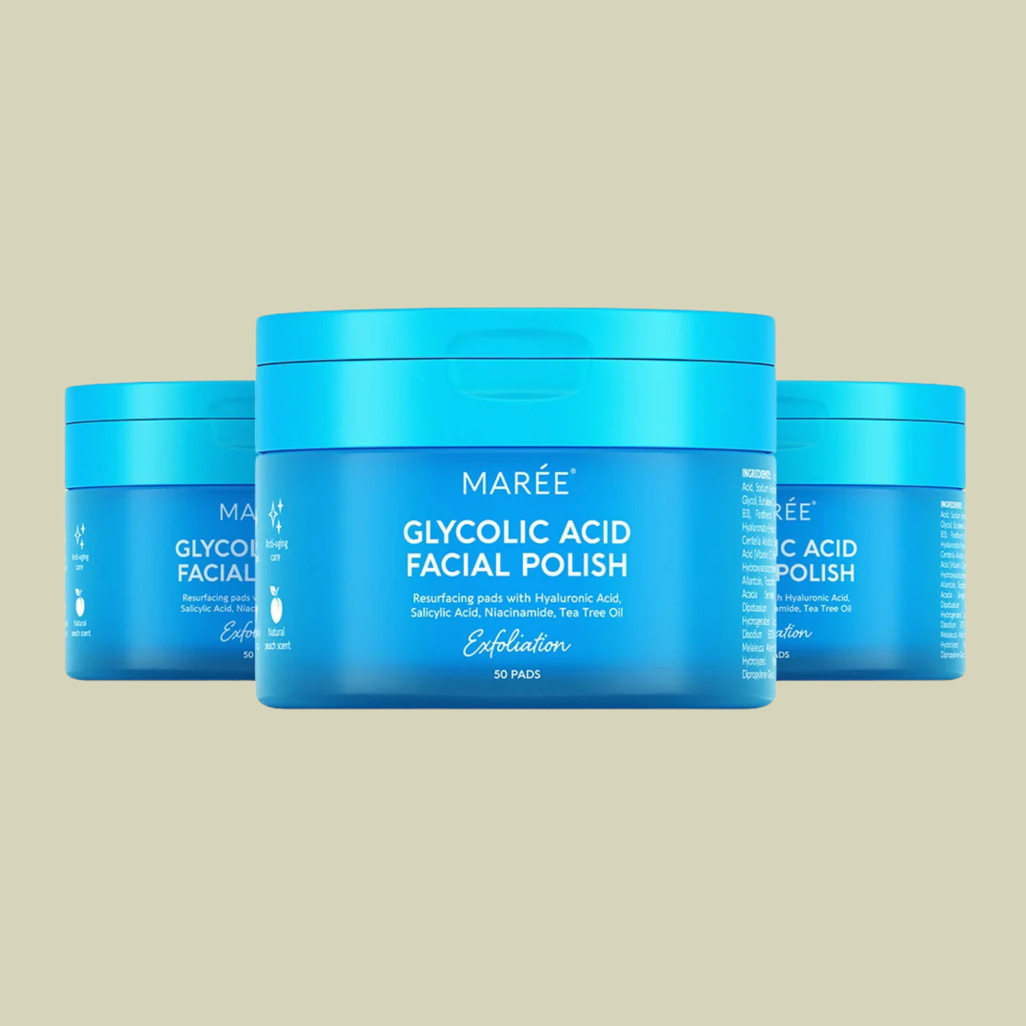 Maree Glycolic Acid Exfoliating Facial Pads with Hyaluronic Acid, Salicylic Acid and Niacinamide 50 Pads