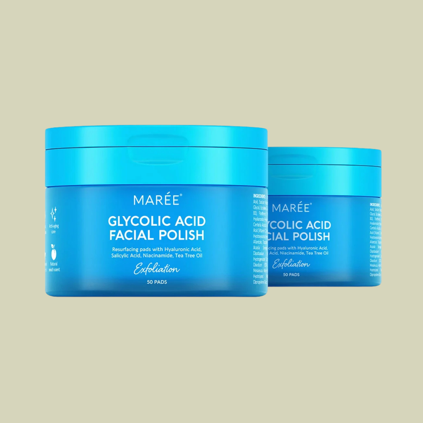 Maree Glycolic Acid Exfoliating Facial Pads with Hyaluronic Acid, Salicylic Acid and Niacinamide 50 Pads