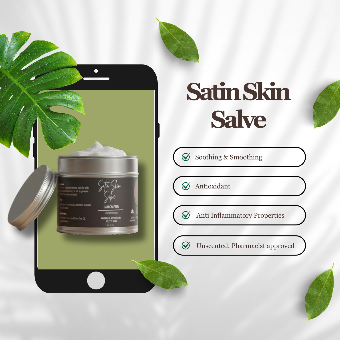 Handmade Satin Skin Salve, Skincare Eczema Cream for Kids and Adults, Unscented 8 oz