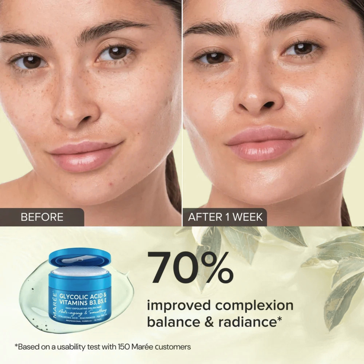 Maree Glycolic Acid Exfoliating Facial Pads with Hyaluronic Acid, Salicylic Acid and Niacinamide 50 Pads