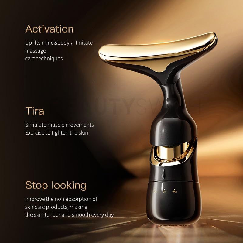 Gushiyuta 3 In 1 Face, Eye, and Neck Massage Tool, Lifting and Firming, Electric Slimming Tool Black