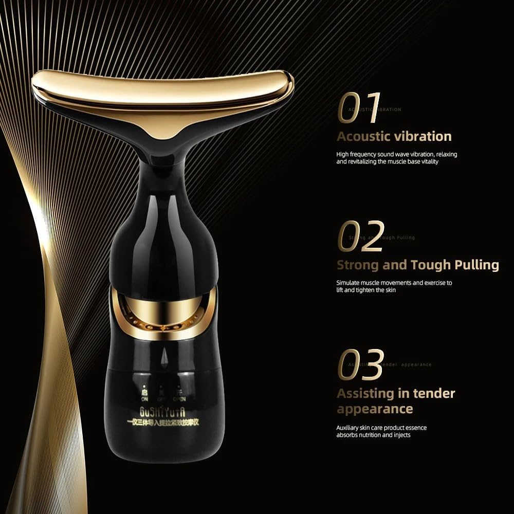 Gushiyuta 3 In 1 Face, Eye, and Neck Massage Tool, Lifting and Firming, Electric Slimming Tool Black