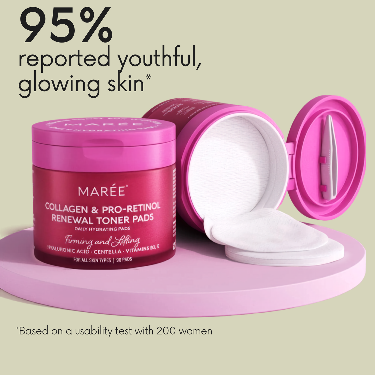 Maree Collagen Renewal Toner Pads with Retinol, Wrinkle Brightening Wipes 90 Pads