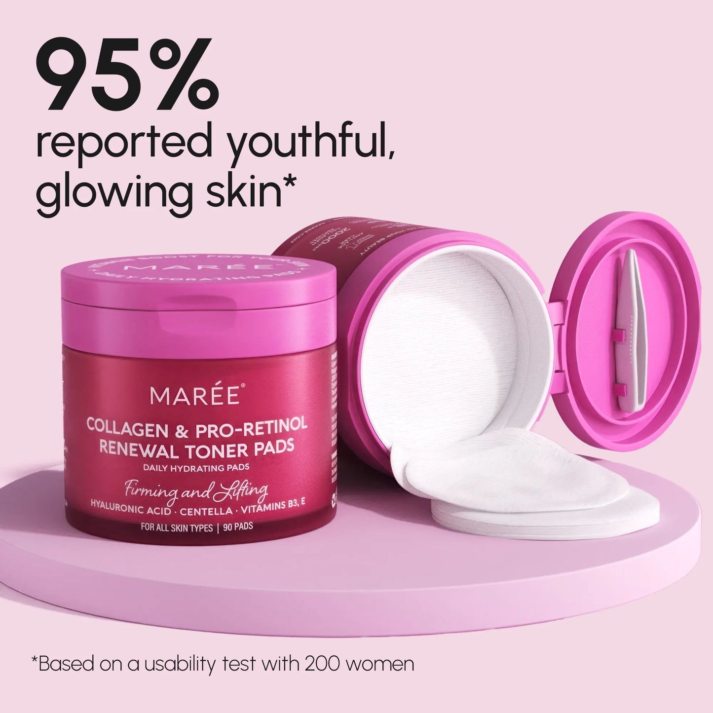 Maree Collagen Renewal Toner Pads with Retinol, Hyaluronic Acid, Centella and Niacinamide, Anti Aging and Wrinkle Brightening Wipes 90 Pads
