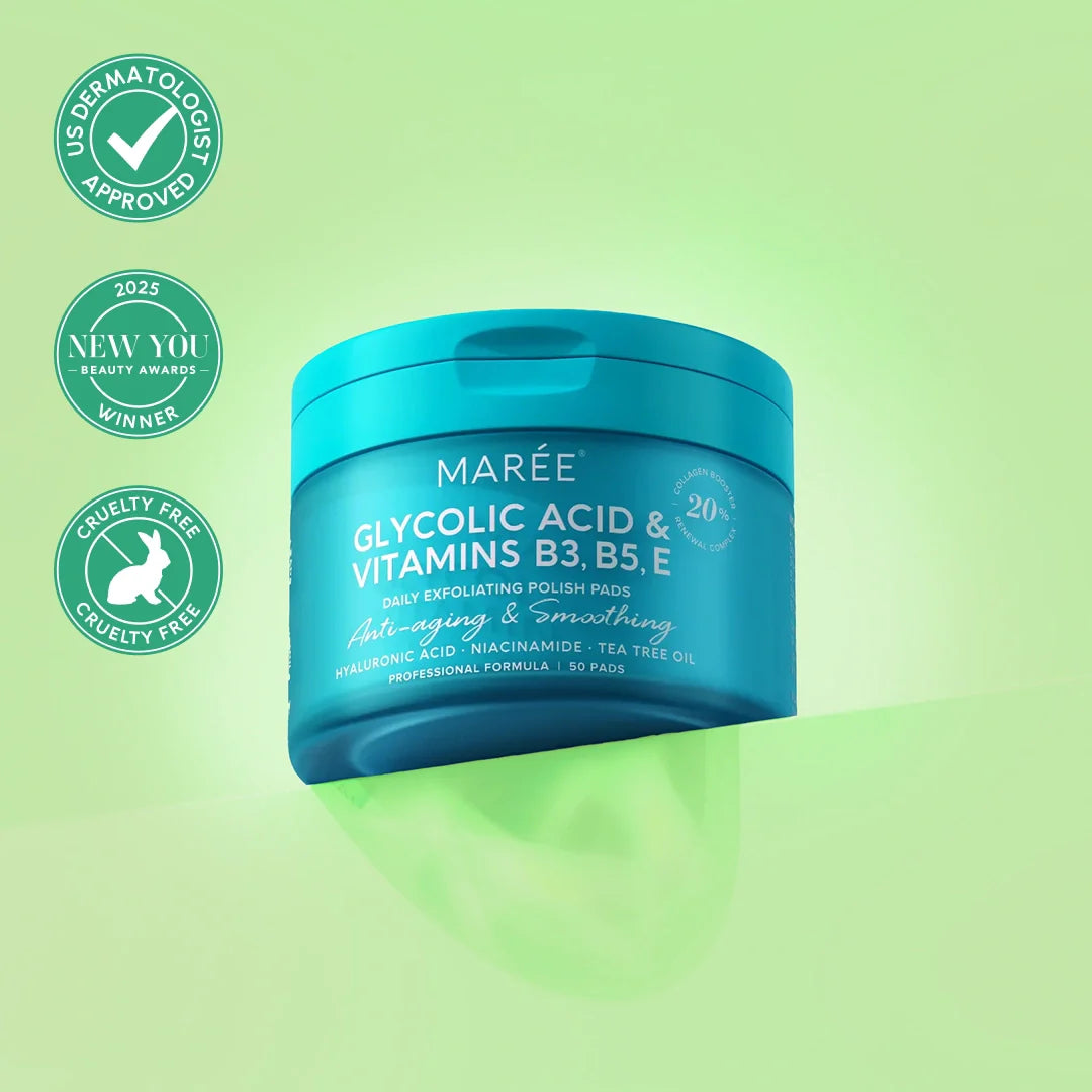 Maree Glycolic Acid Facial Pads, Exfoliating Pads with Tea Tree oil, Resurfacing Pads with Hyaluronic Acid, Salicylic Acid and Niacinamide 50 Pads