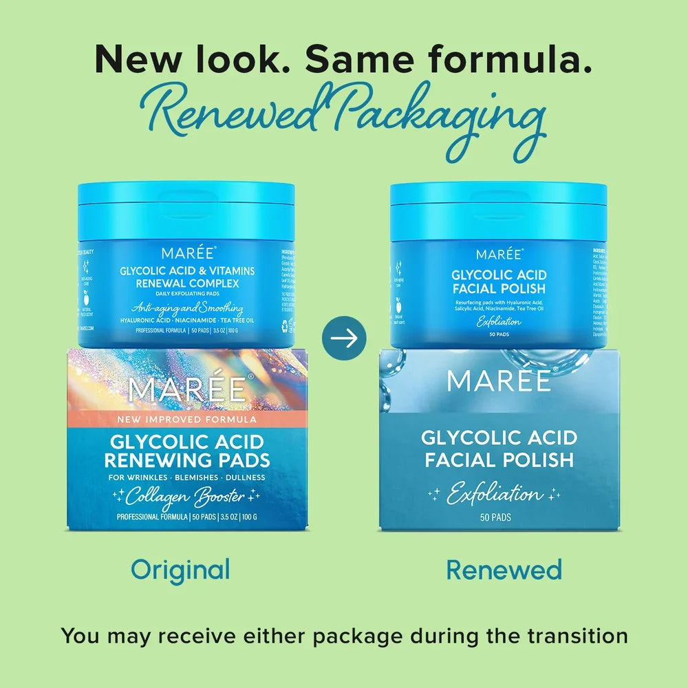 Maree Glycolic Acid Facial Pads, Exfoliating Pads with Tea Tree oil, Resurfacing Pads with Hyaluronic Acid, Salicylic Acid and Niacinamide 50 Pads