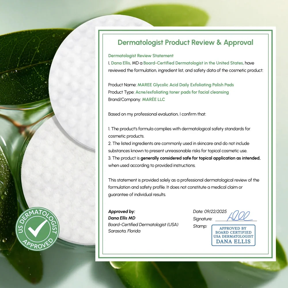 Maree Glycolic Acid Facial Pads, Exfoliating Pads with Tea Tree oil, Resurfacing Pads with Hyaluronic Acid, Salicylic Acid and Niacinamide 50 Pads