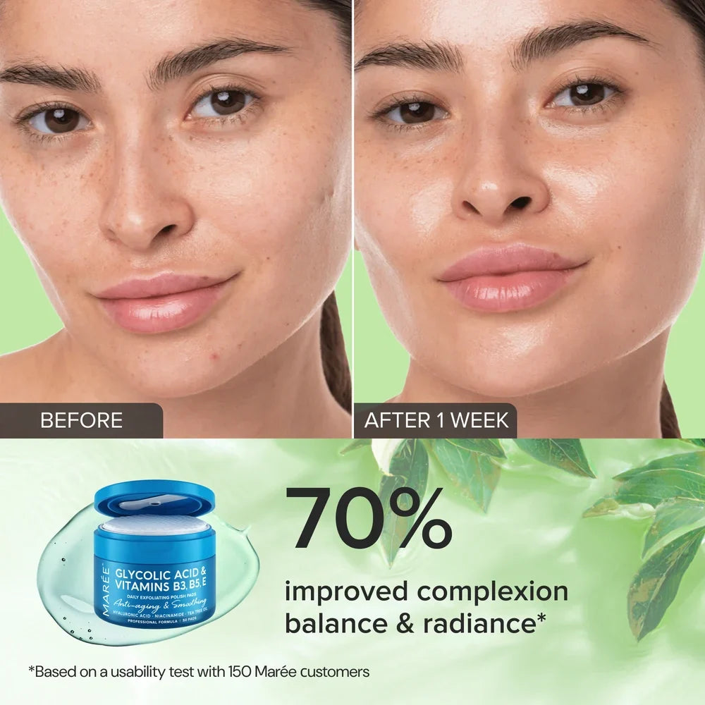 Maree Glycolic Acid Facial Pads, Exfoliating Pads with Tea Tree oil, Resurfacing Pads with Hyaluronic Acid, Salicylic Acid and Niacinamide 50 Pads