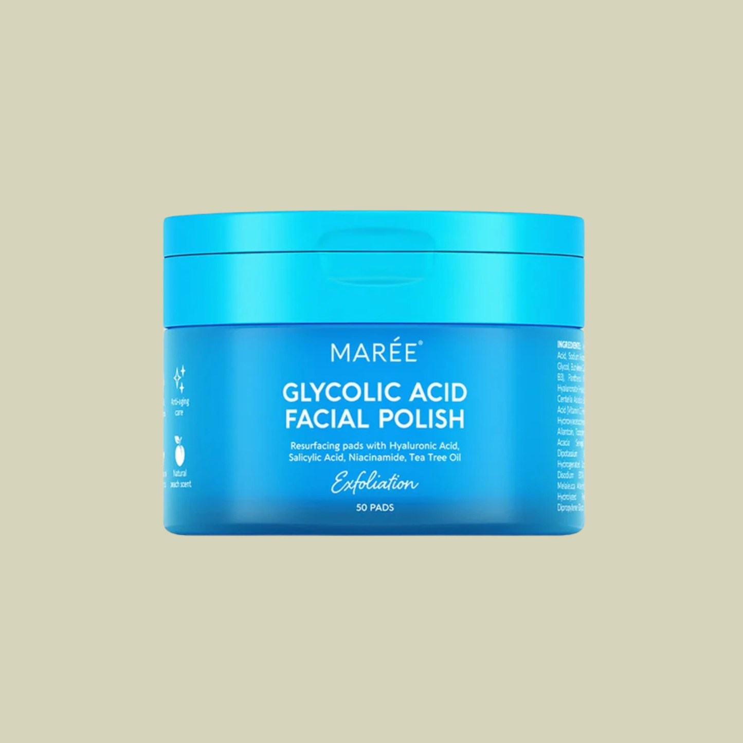 Maree Glycolic Acid Exfoliating Facial Pads with Hyaluronic Acid, Salicylic Acid and Niacinamide 50 Pads